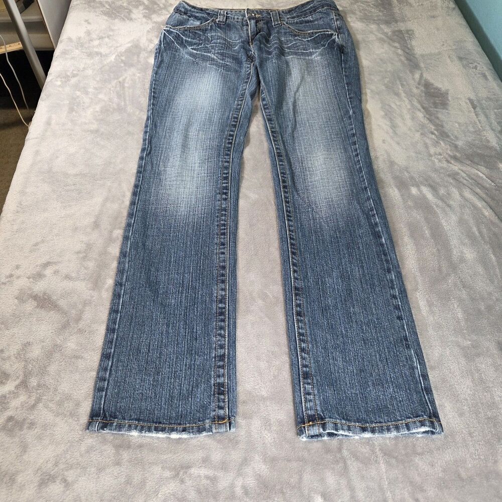CARMAR Women's Size 27 Bootcut Flare Jeans Distressed Whiskering Frayed Hem Vtg